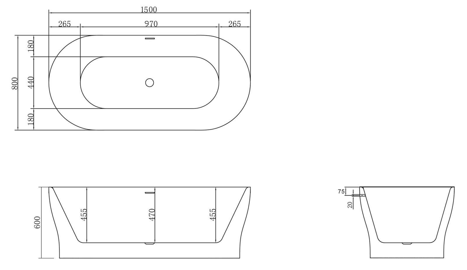 Акриловая ванна BelBagno BB405-1500-800  - Вид №3