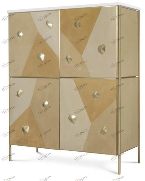 JOSÉ LEITE DE CASTRO Комод из алькантары и мрамора с распашными дверцами  10405588 