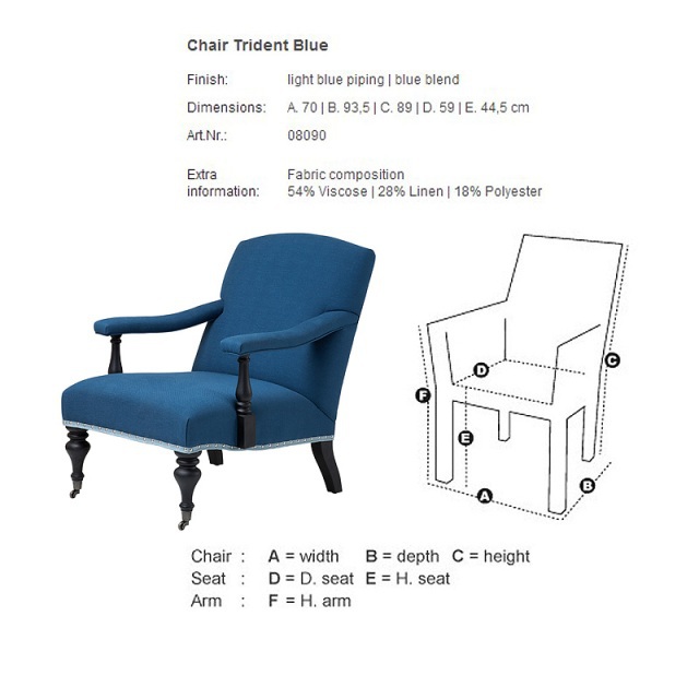 Кресло Trident от Eichholtz EICHHOLTZ ДИЗАЙНЕРСКИЕ, EICHHOLTZ 062233 Синий  - Вид №1