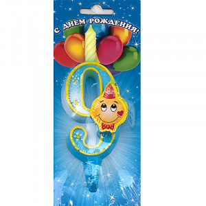 3209 Свеча для торта цифра "Смайлик" 4 x 11.5 см 20 г 9 Омский Свечной