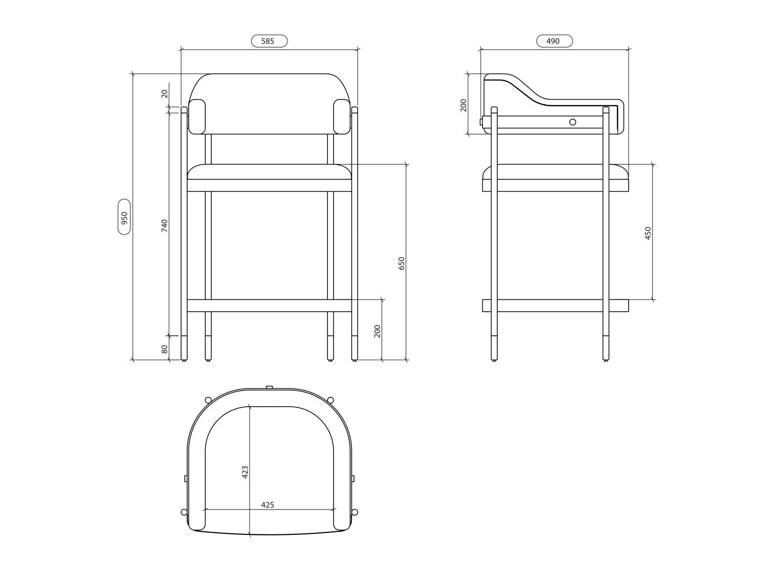Высокий стул с мягкой тканью с подлокотниками Laskasas Essence ARCH-00009811 - Вид №3