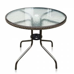 Столик кофейный круглый со стеклянной столешницей и плетением из искусственного ротанга "Николь-1" AFINA  240950 Коричневый