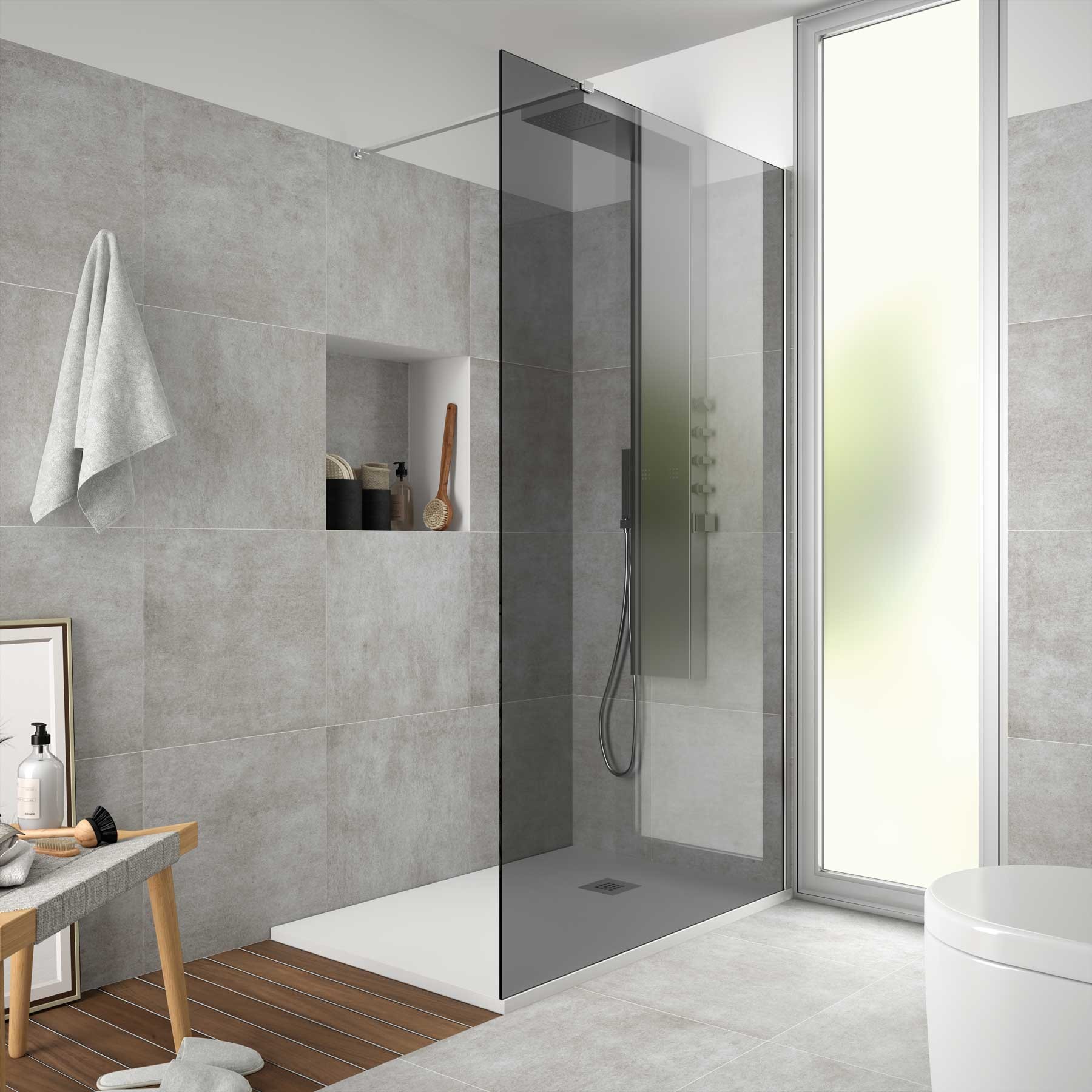 25689 SALGAR Душевая перегородка HEAVEN step-through с анти-известковым покрытием Fuméto 400x 1950 мм