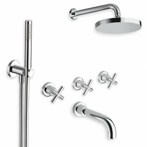 CRIEV113 Смеситель для ванны скрытого монтажа в комплекте с 3 отверстиями, изливом, регулируемым верхним душем с защитой от накипи, гибким шлангом LONG LIFE и ручным душем с защитой от накипи Cristina Rubinetterie