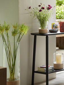 Круглая ваза ручной работы из дутого стекла и ясеня-H62cm