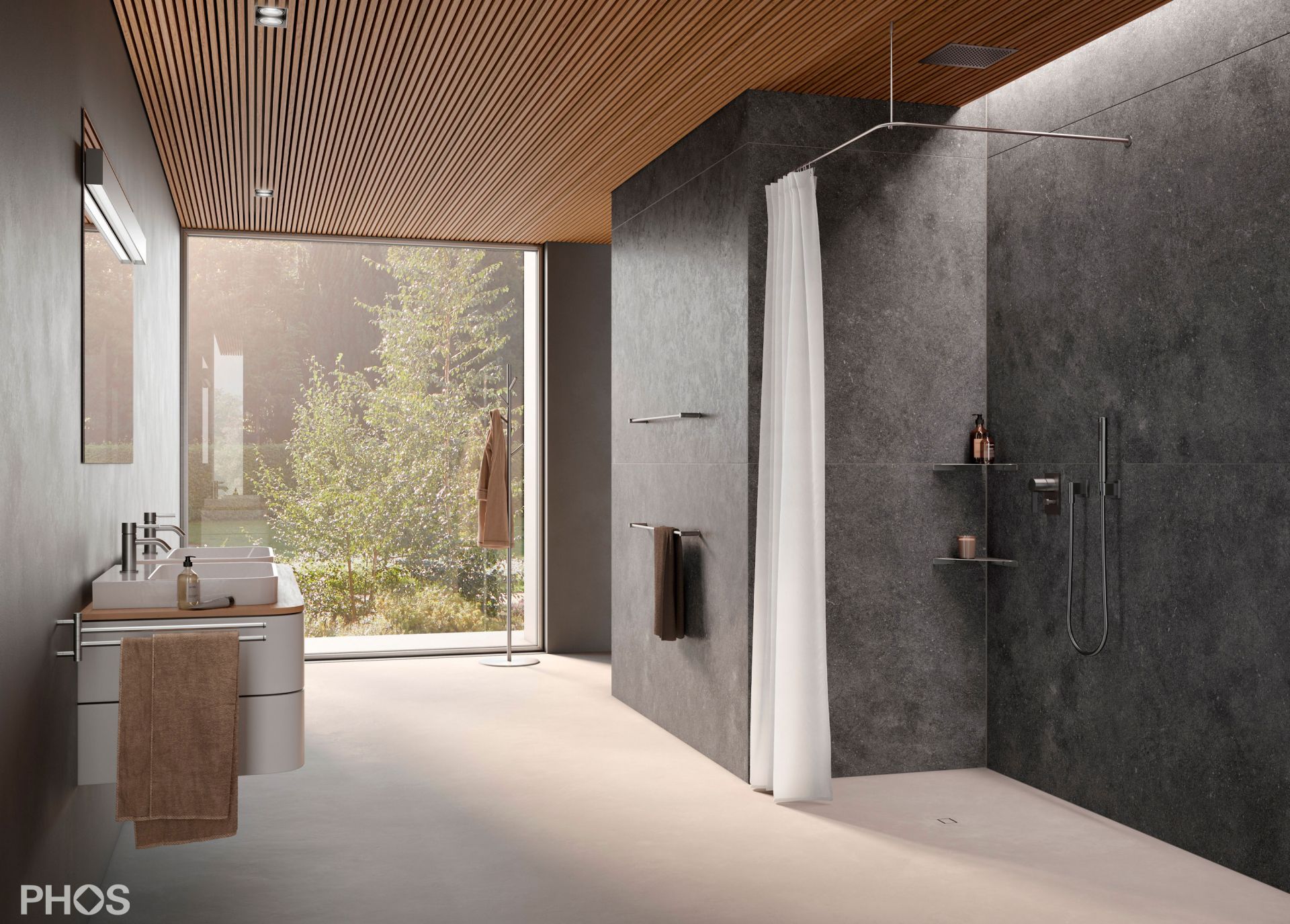 DSE900K45 L-образный карниз для душевой занавески, 90 x 90 см, для приклеивания к стене PHOS  - Вид №1