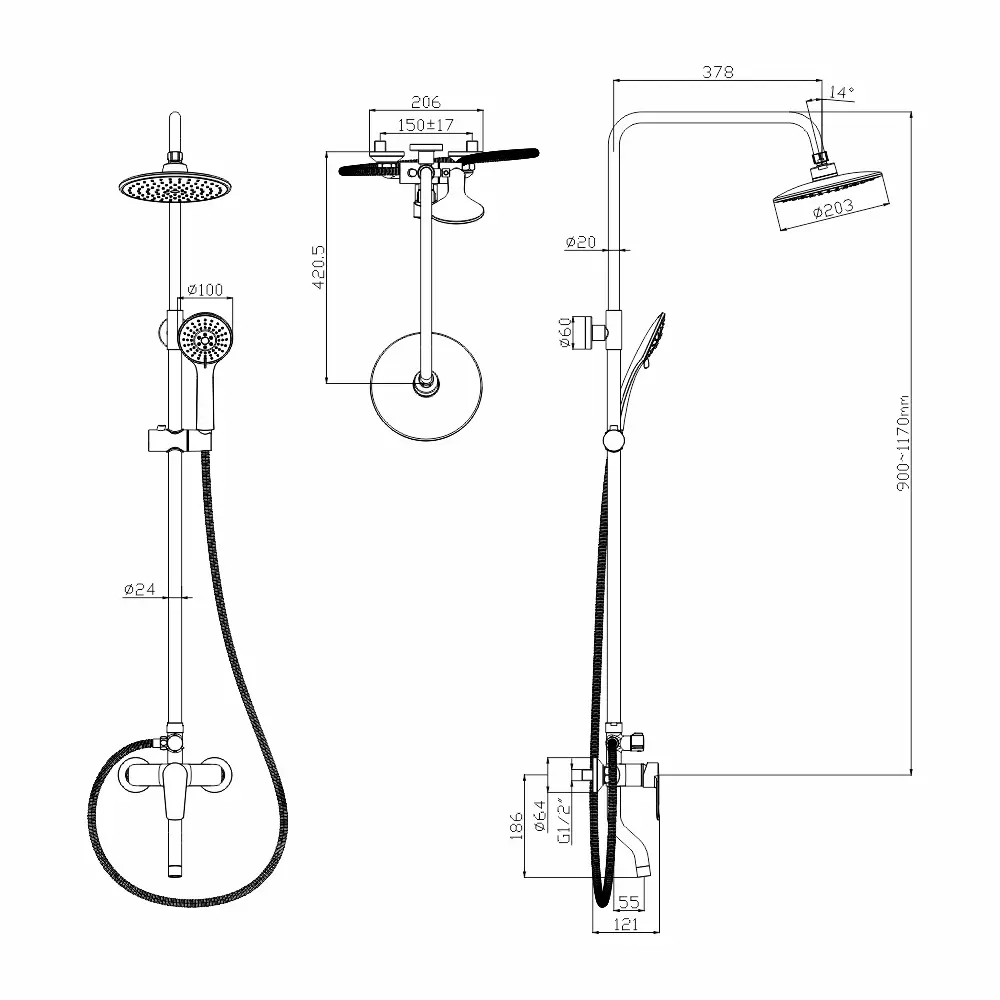 Комплект с верхним душем и смесителем Dorff Comfort STLM-2173816 - Вид №10