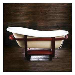 Ванна Akcjum Rectime New WR-04-J овальная кремовая с деревянной рамкой