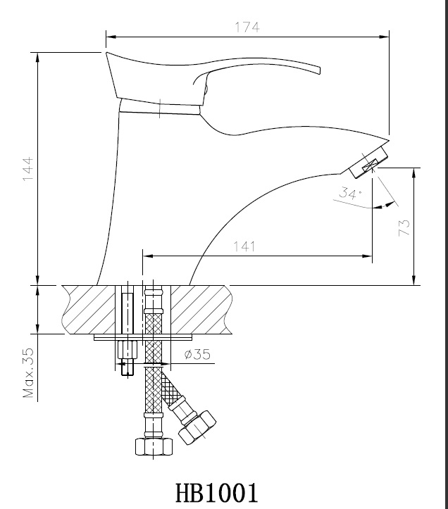 HB1001 Смеситель для раковины , хром Haiba  - Вид №2