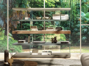 Отдельно стоящий книжный шкаф из дерева и стекла