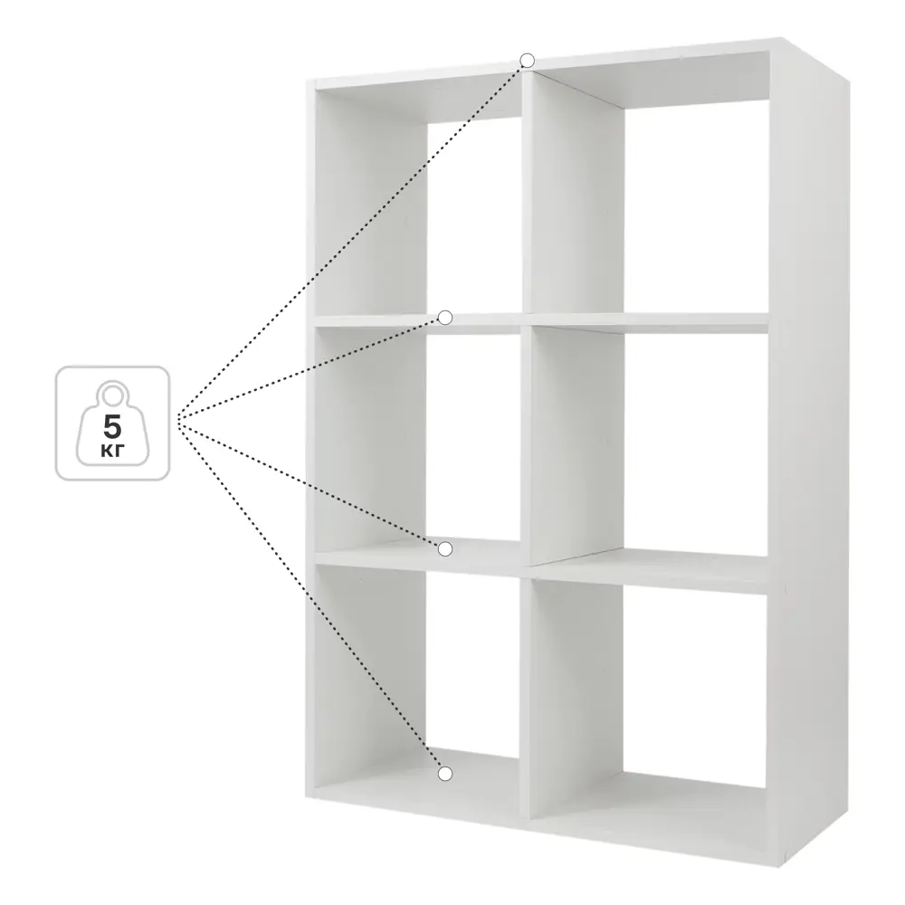 Стеллаж KONSENSA Руан 6 секций 70x104x31.7 см ЛДСП цвет белый STLM-2037237 - Вид №2