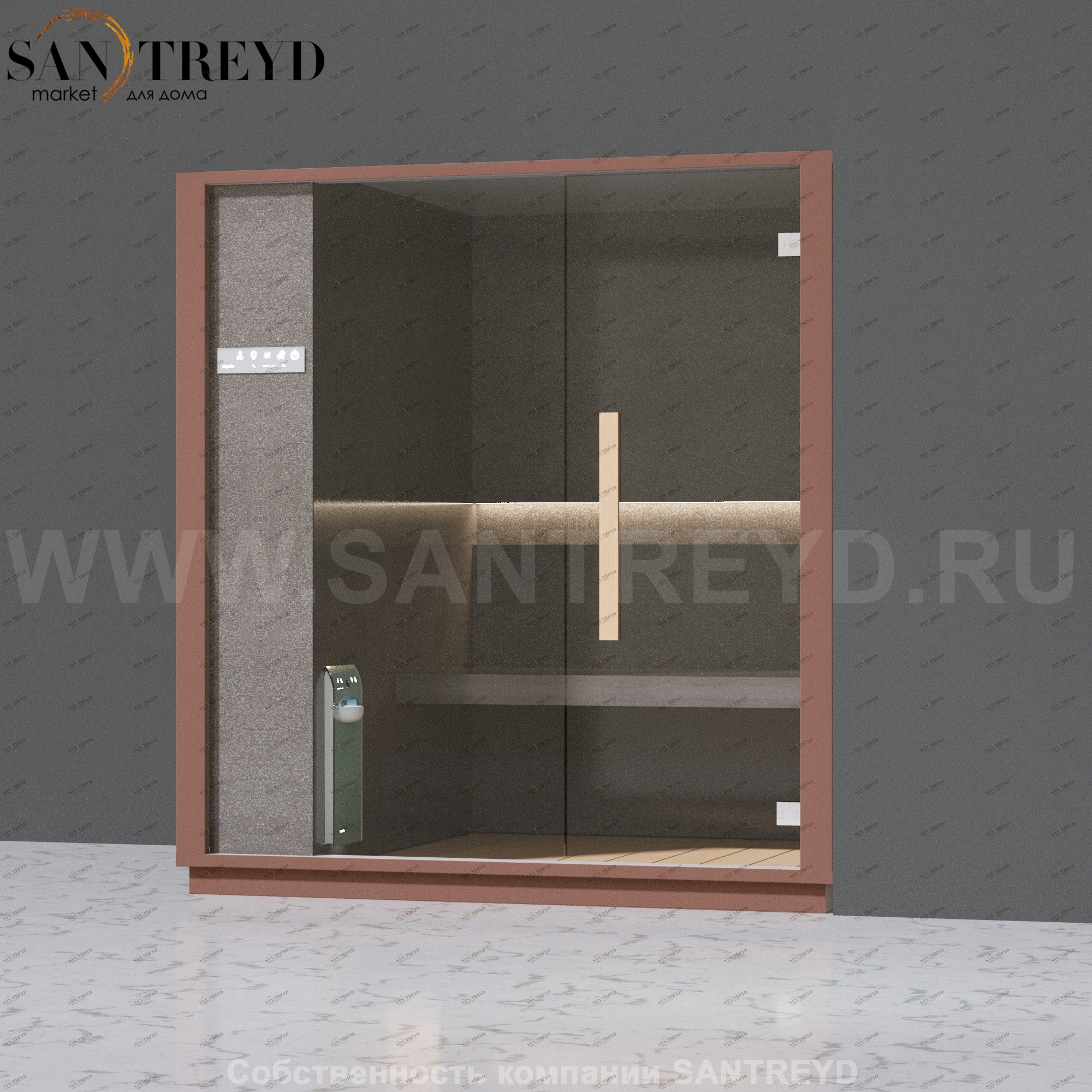 Effegibi ONE H LO60030008 Хаммам. Установка: в правый угол. Левая дверь. Мощность: 4,5 кВт макс. Размеры: длина 214 см, ширина 171 см. Отделка: матовый лакированный коричневый аллюминий и темный ламинат из керамогранита.