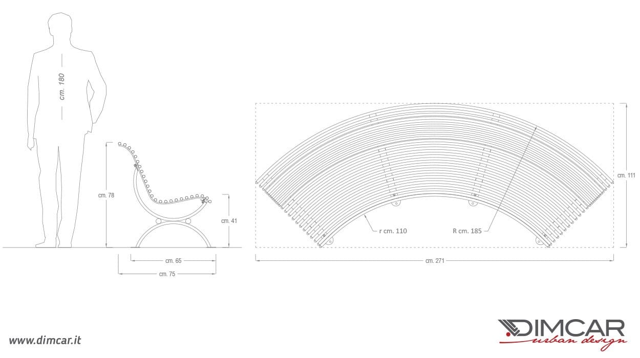 Изогнутая скамья с сиденьем вогнутой стороны DIMCAR ARCH-00031744 - Вид №2