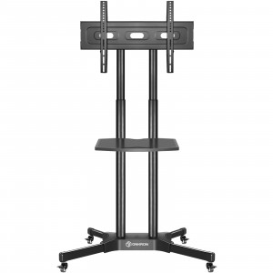TS1351 BLACK Мобильная стойка на 1 тв/ 40-65" от 200х200 до 400х600 наклон 0º поворот 0º макс нагр 45,5кг высота 1200-1500мм, кабель-канал, регулировка полки по высоте, колесики с блокировкой, черная ONKRON