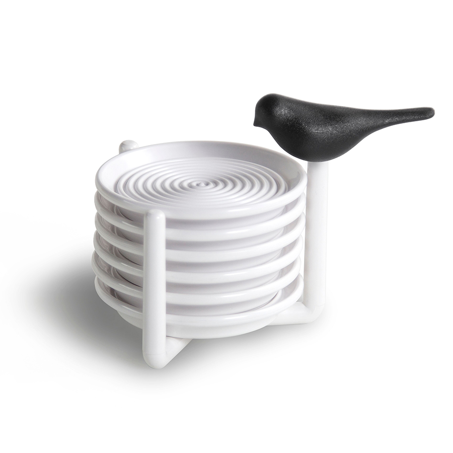 QL10303-BK Набор подставок под чашки sparrow, белый с черным Qualy 