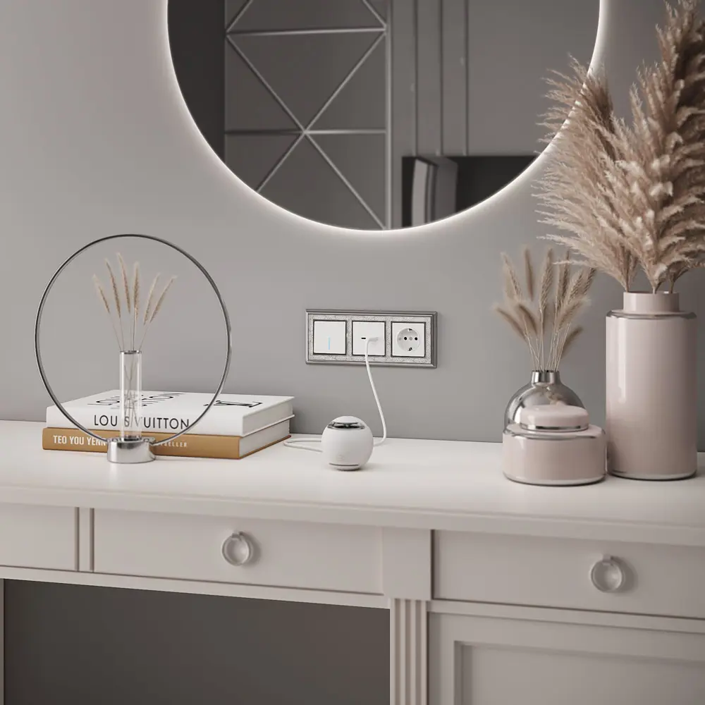 Рамка для розеток и выключателей Werkel Palacio Gracia 3 поста цвет белый хром STLM-2020109 - Вид №1