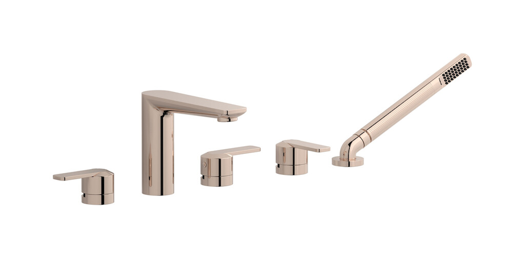 Смеситель на бортик ванной на 5 отверстий с дивертером и душевым гарнитуром. WE ARE IB c6396rs Rose Gold C-67