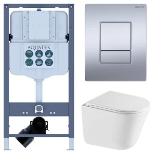 Комплект инсталляции Aquatek Pneumo N 49 с безободковым унитазом Iddis Lahta клавиша Aquatek Pnn-0000003 серая