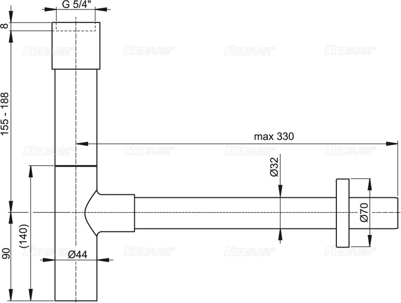 Сифон для умывальника DN32 DESIGN, цельнометаллический, массивный ALCAPLAST A402 - Вид №1