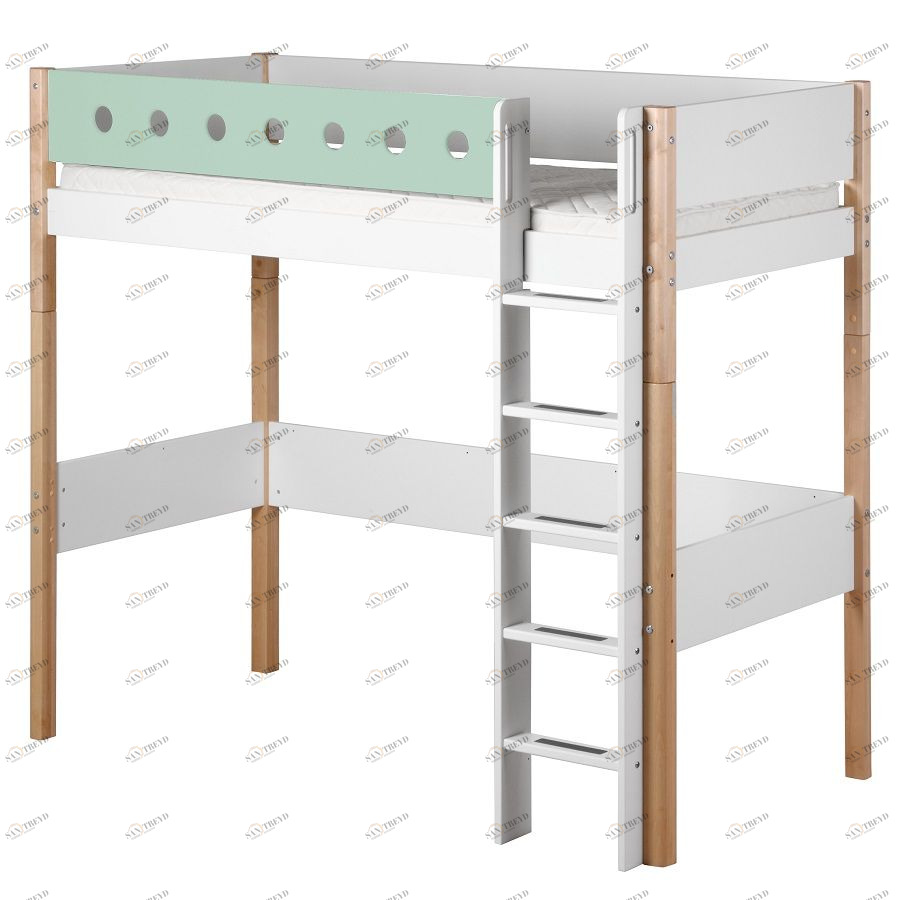 Кровать Flexa White высокая с прямой лестницей, 190 см, мятная лакированная 801750122