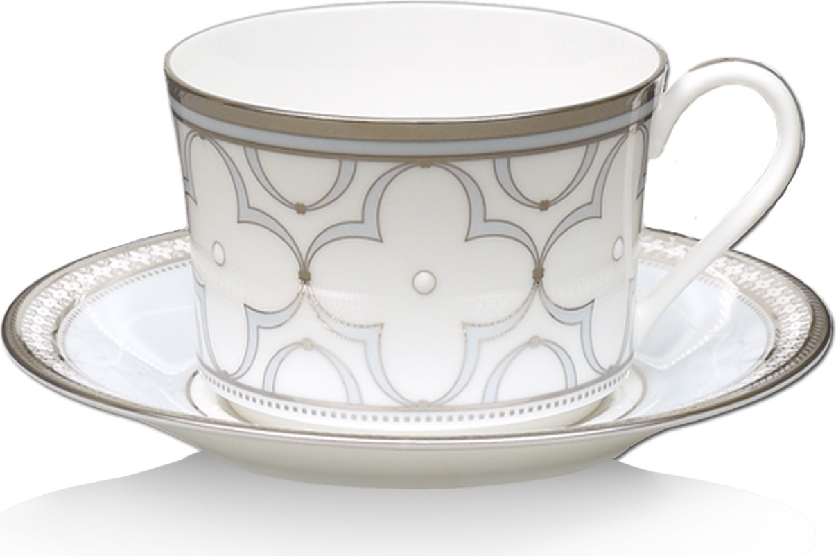 10651642 Noritake Чашка чайная с блюдцем Noritake "Трефолио,платиновый кант" 250мл Фарфор, Керамика 