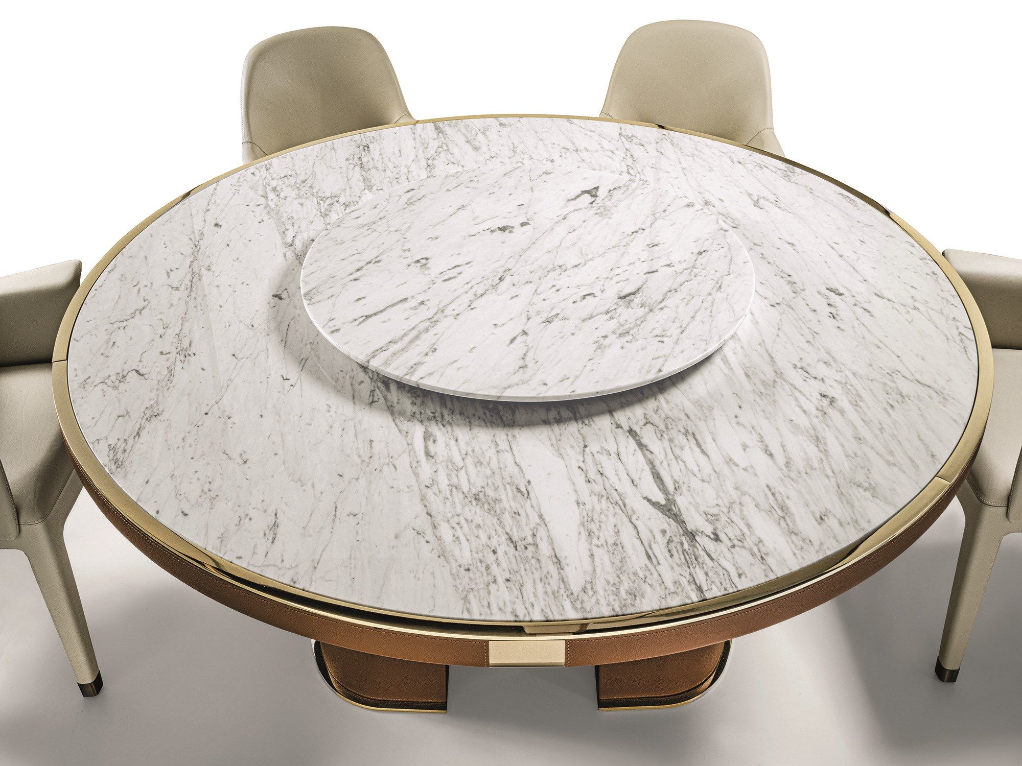 Круглый мраморный стол и основание из кожи и листового металла Longhi Loveluxe 2021-Rhythm'21 collection ARCH-00083399 - Вид №1