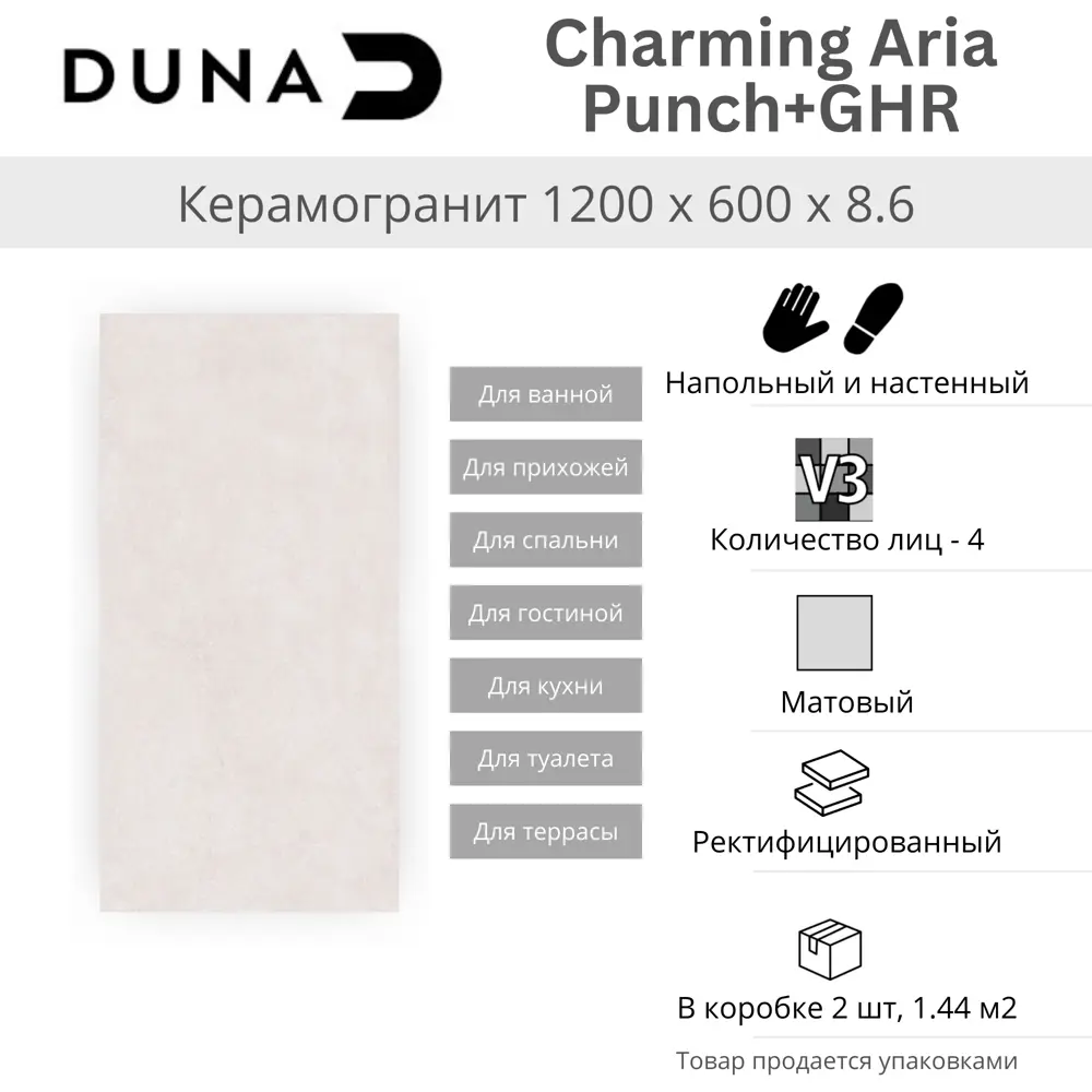 Глазурованный керамогранит Duna Charming Aria Punch Ghr 60x120 см 1.44 м² матовый цвет светло-серый 89457880 STLM-2024163 - Вид №4