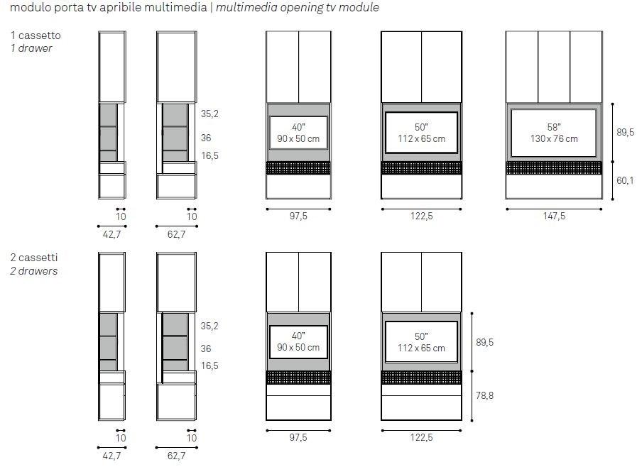 Caccaro Оборудованная стенка с открывающейся тумбой под телевизор Grid sun-id-1397498 - Вид №5