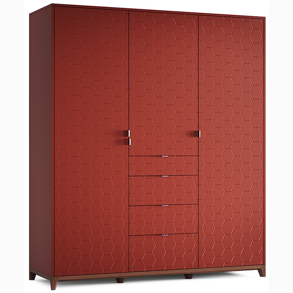 Шкаф трехстворчатый с ящиками красно-коричневый Case №2 THE IDEA  210396 Красный  - Вид №15