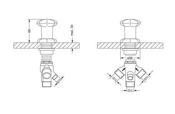 Переключатель на два положения ½", монтаж на борт ванны JOERGER Florale 600.40.750.000 - Вид №1