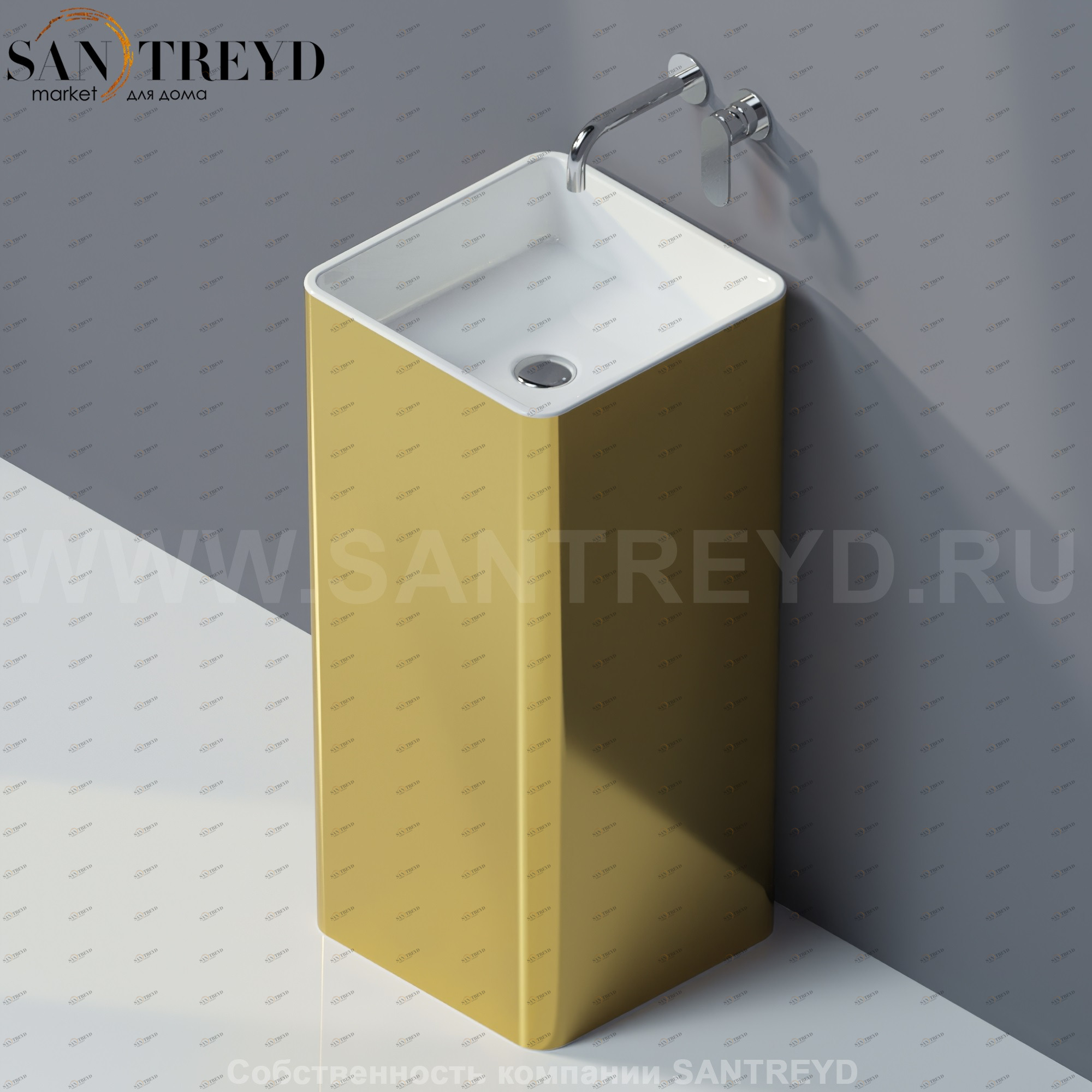 MW40PGOLD Напольная раковина стоящая квадратная Ceramica Flaminia Mono