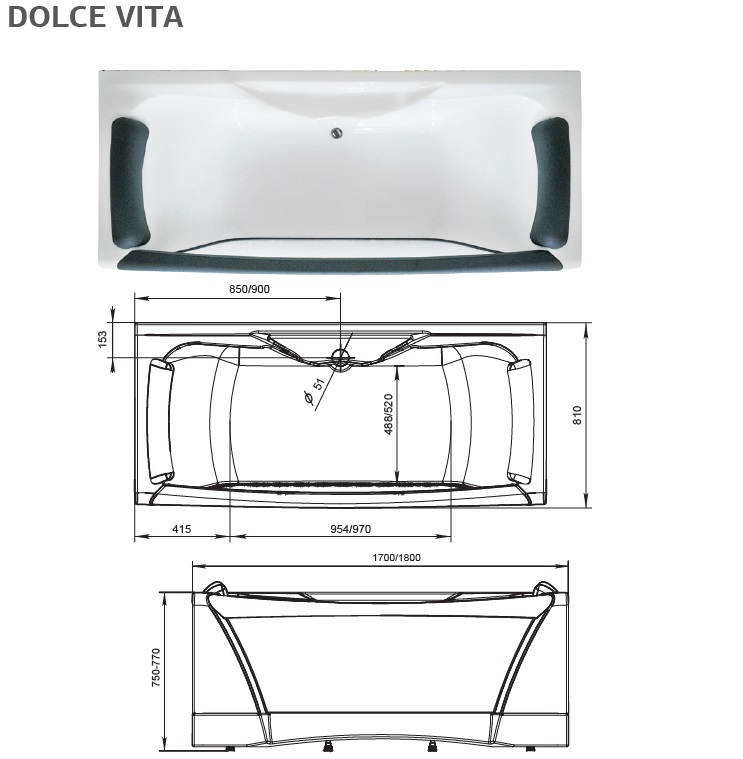 У16535 Ванна Aima DOLCE VITA 180x80 1 Marka DOLCE VITA - Вид №10