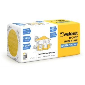 Утеплитель VETONIT Тепло и Тихо внутри дома 100 мм 4 шт 600x1200 мм 2.88 м²
