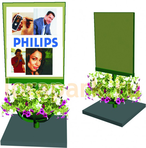 VO-I-SH1-5-01 ШТЕНДЕР 1, информационный щит с цветочным кашпо LAB.Space  - Вид №1