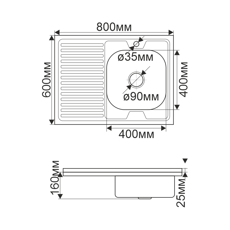 Мойка 8060 R MELANA 0,4/160 накладная прямоугольная (072 t R*20) 072 t R (*20) - Вид №1