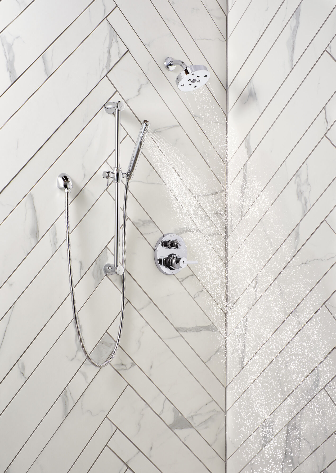 T24859 Трим клапана Contemporary Two Handle Monitor® серии 14 со встроенным переключателем на 3 положения Delta Faucet Delta Хром - Вид №5