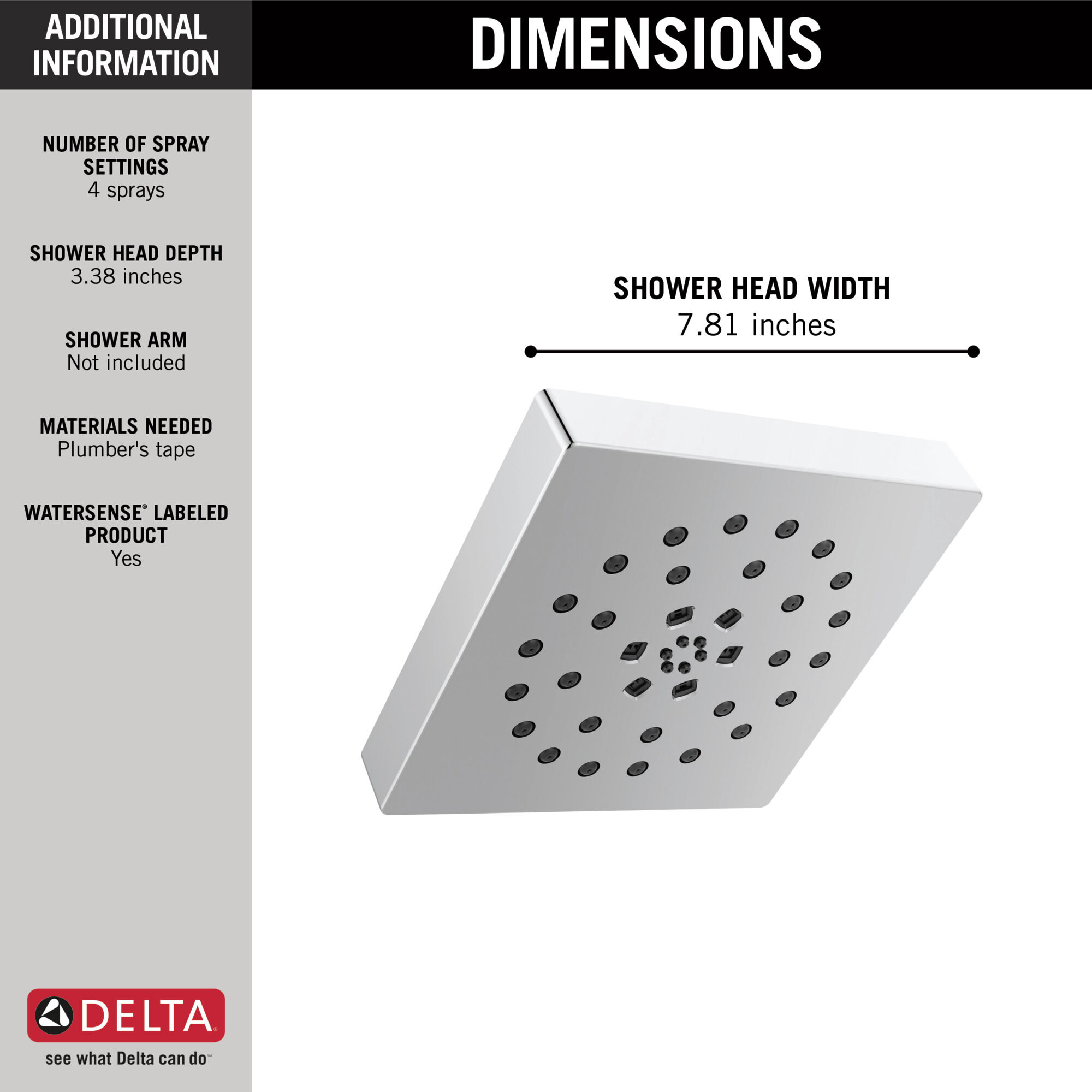 52484 H2Okinetic® 4-х позиционная душевая лейка с UltraSoak ™ Delta Faucet DELTA Хром - Вид №1