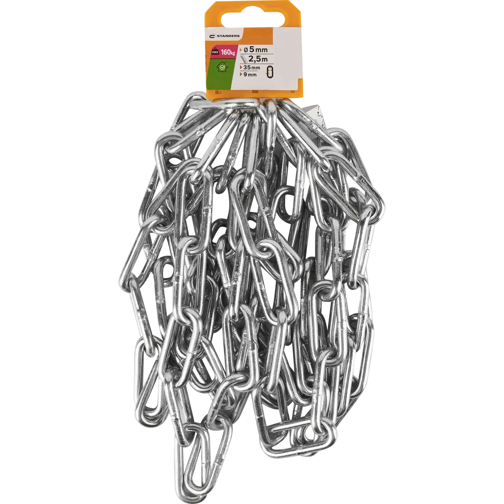 Цепь Standers оцинкованная сталь длинное звено 5 мм 2.5 м/уп STLM-2046446 - Вид №4