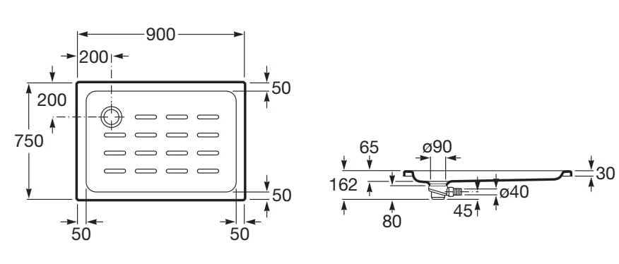Прямоугольный нескользящий акриловый поддон для душа Roca Easy ARCH-00060243 - Вид №2