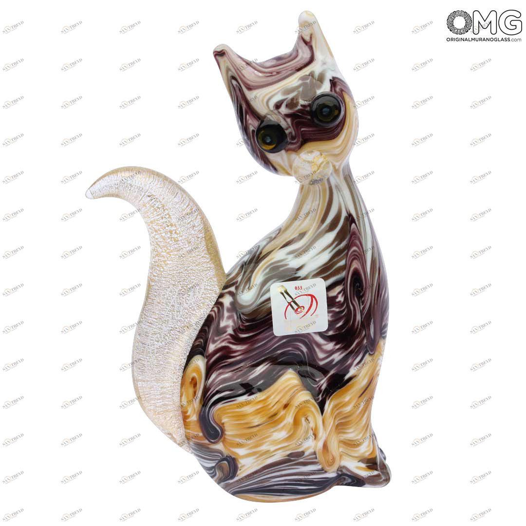 2071 ORIGINALMURANOGLASS Скульптура Разноцветный кот - муранское стекло 10 см 