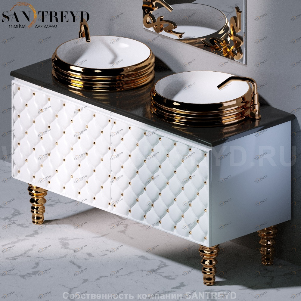 C291M2L140.100G Тумба с двумя выдвижными ящикома с белым фасадом и золотыми вставками A. e T. Italia CLASS AeT ITALIA GLASS