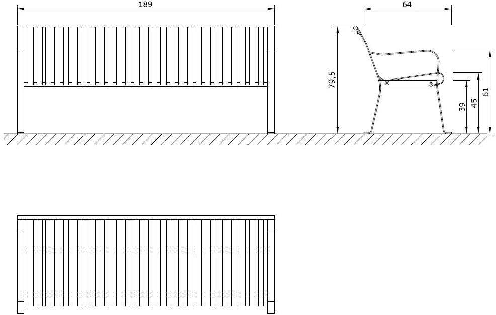Euroform W Скамья металлическая с подлокотниками со спинкой  64m  - Вид №3