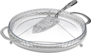 10611738 Queen Anne Блюдо для торта с лопаткой Queen Anne 35см, сталь, стекло, посеребрение Сталь нержавеющая с посеребрением, стекло