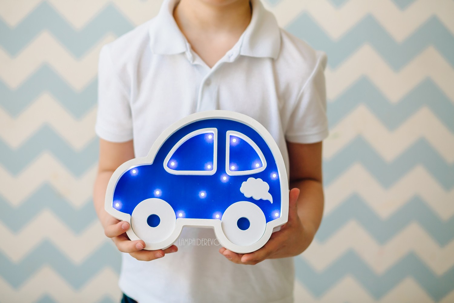 Ночник деревянный 30 см бело-синий "Машина" LAMPA I DEREVO  00-3880200 Белый;синий Santreyd  - Вид №1