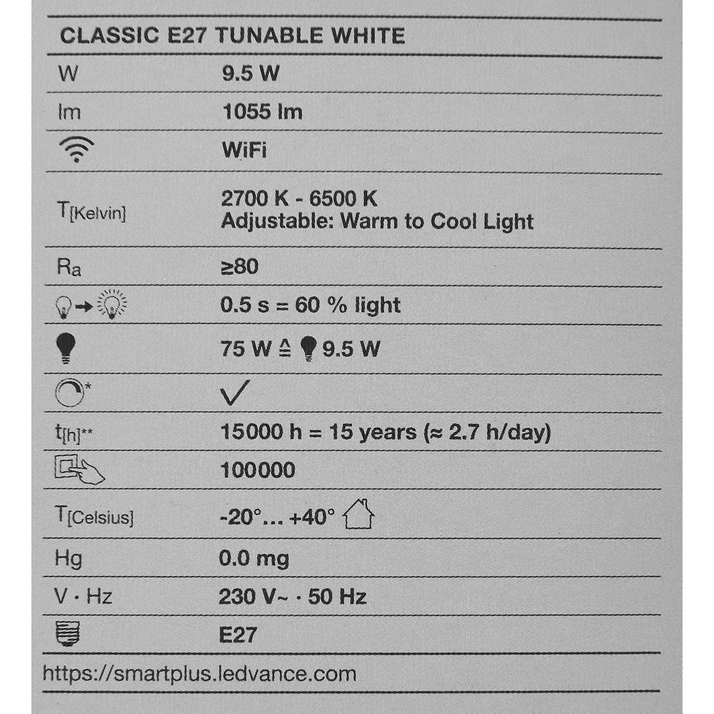 Набор умных ламп светодиодных Wi-Fi Osram Smart Plus E27 220-240 В9.5 Вт груша матовая 1055 лм изменение оттенков белого 3 шт 89143938 STLM-2212151 LEDVANCE  - Вид №7
