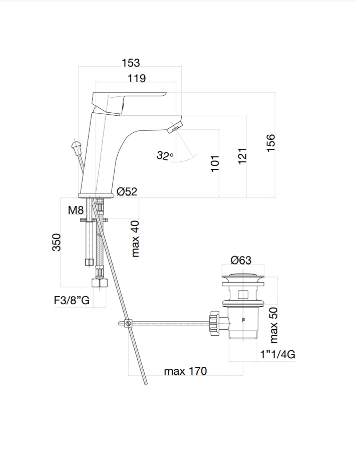 81NN8123 Смеситель для раковины , черный Fiore Kevon  - Вид №2