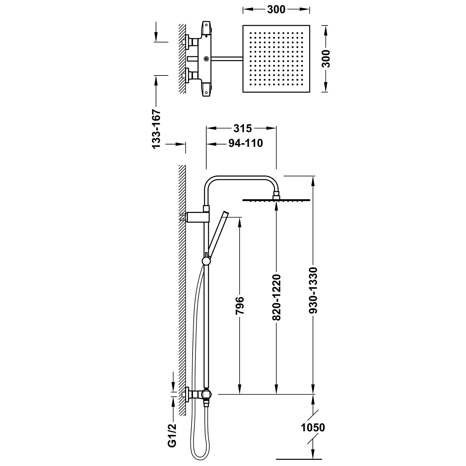 НАСТЕННЫЙ 2-полосный настенный термостатический смеситель для душа-19039307 TRES Thermostatic - Вид №1