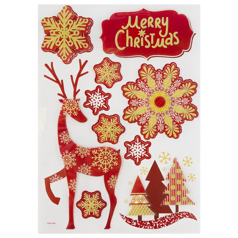 Наклейки 3D «Олень и снежинки красные» Santreyd STLM-2030787