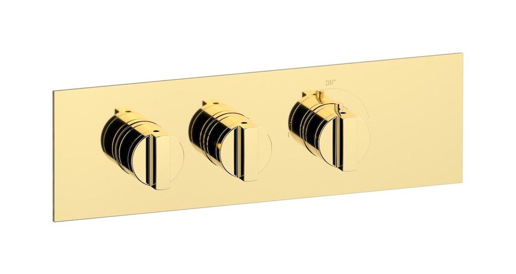 Комплект наружных частей термостата на 2 потребителей - горизонтальная прямоугольная панель с ручками Hey Joe WE ARE IB eua221iinhj Pale Gold Aqua