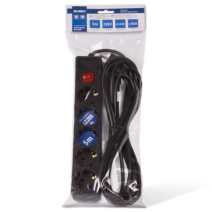 213 Surge protector optima base 1,8 m (5 sockets) black Sven Santreyd  - Вид №3